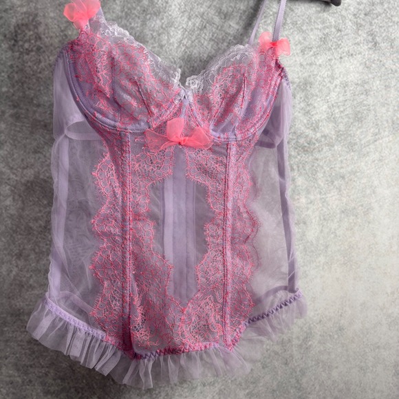 Victoria's Secret Lavender Pink Lace Corset Bustier Bra Top 34A - Picture 3 of 9